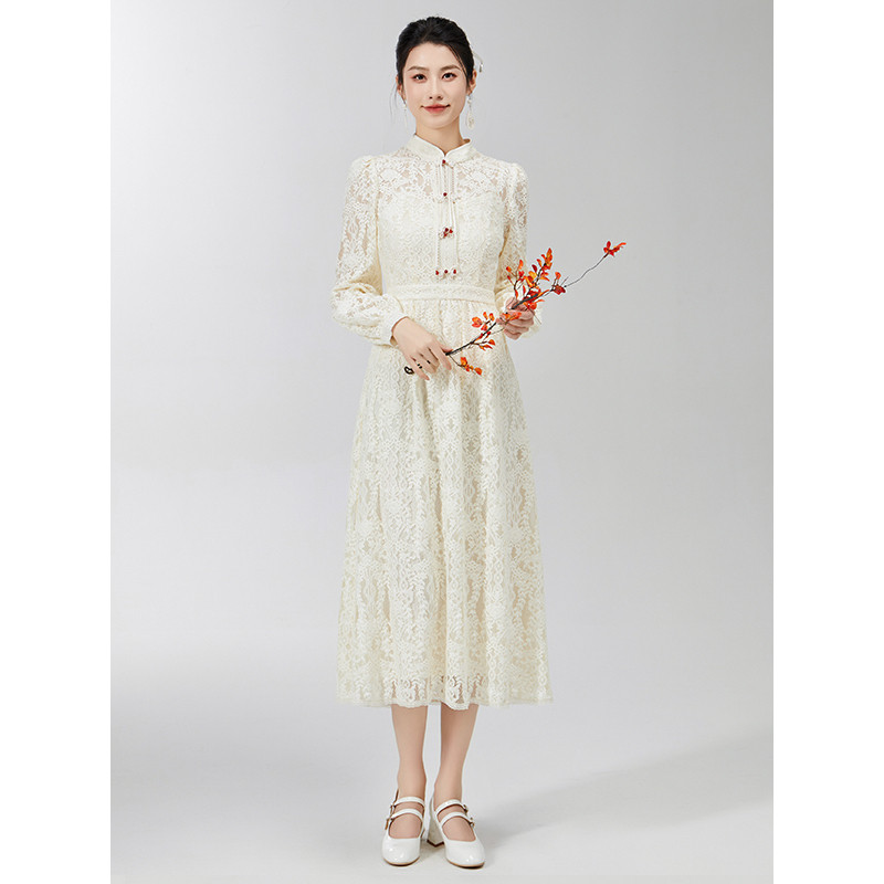 固执春季新中式宫廷风蕾丝连衣裙古韵设计款假两件长裙子8801,女装/女士精品,连衣裙,淘宝优惠券,粉丝福利购,淘宝优惠卷