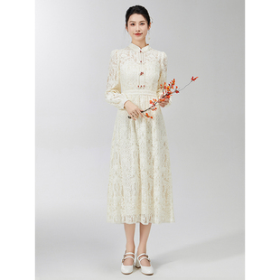 假两件长裙子8801 宫廷风蕾丝连衣裙古韵设计款 固执春季 新中式