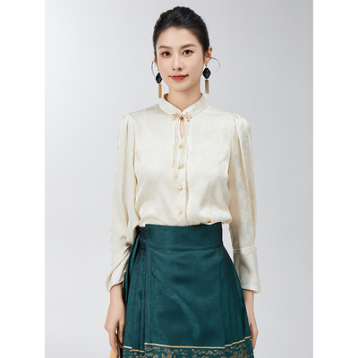 新中式盘扣上衣改良式垂感衬衫女