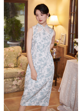 固执新款中国风改良无袖旗袍提花中长连衣裙30433QP08281