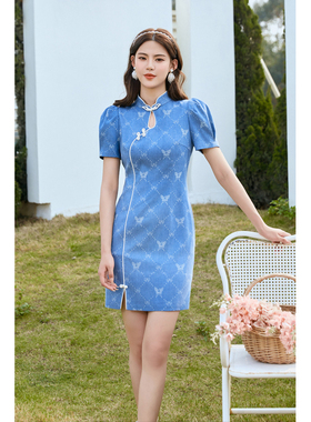 固执夏季新款中式复古立领短袖改良旗袍裙32252QP08120