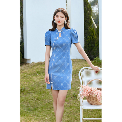 固执夏季新款中式复古立领短袖改良旗袍裙32252QP08120