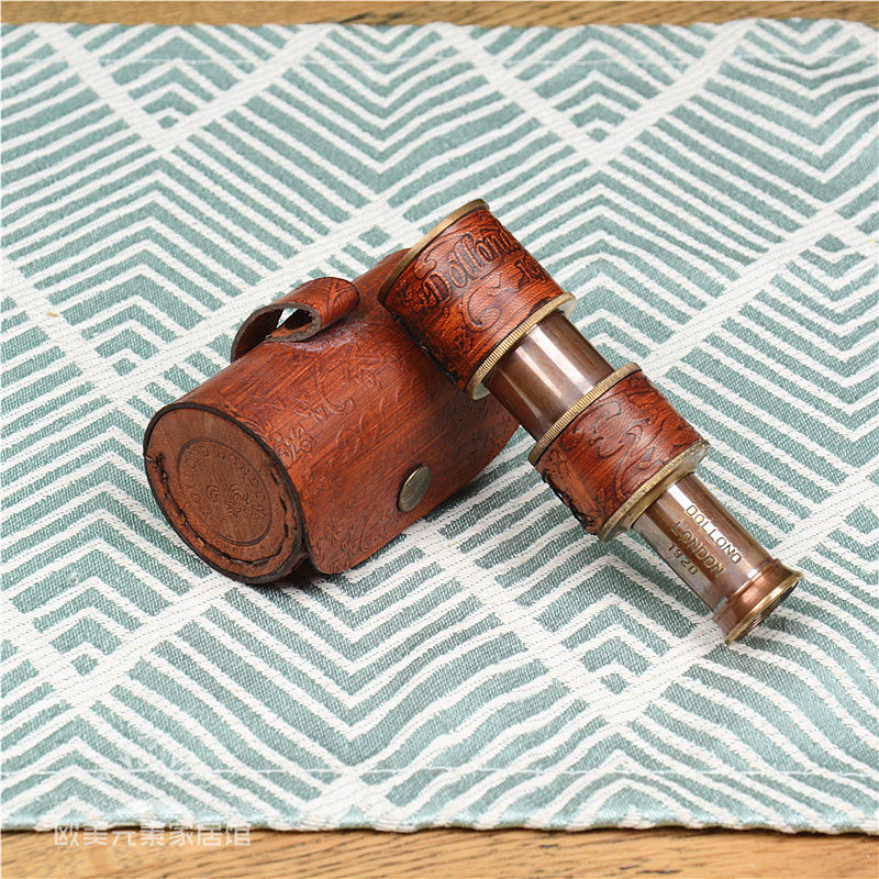 欧式桌面做旧望远镜黄铜美式装饰单筒海盗镜印度进口复古工艺品