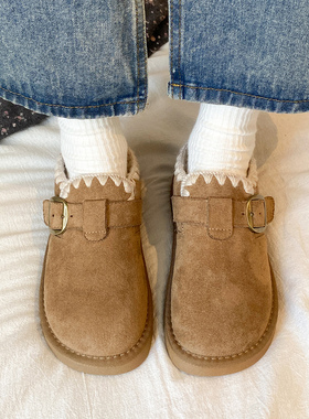 娇彤复古加绒勃肯鞋女款2025冬天新款厚底棉鞋乐福鞋休闲雪地靴