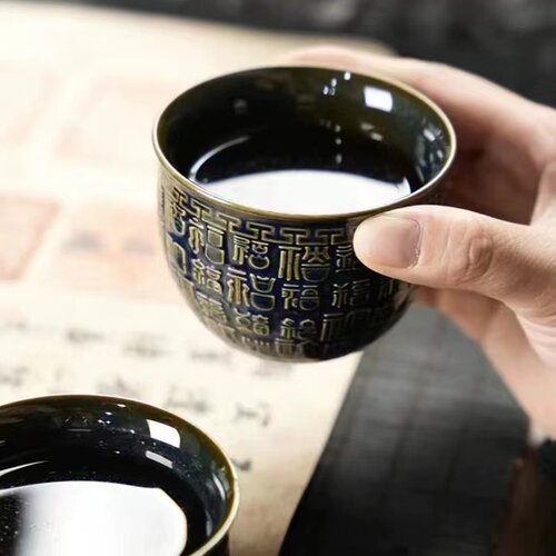 新款浮雕色釉主人杯陶瓷缸杯大容量茶杯家用个人大号茶盏杯复古