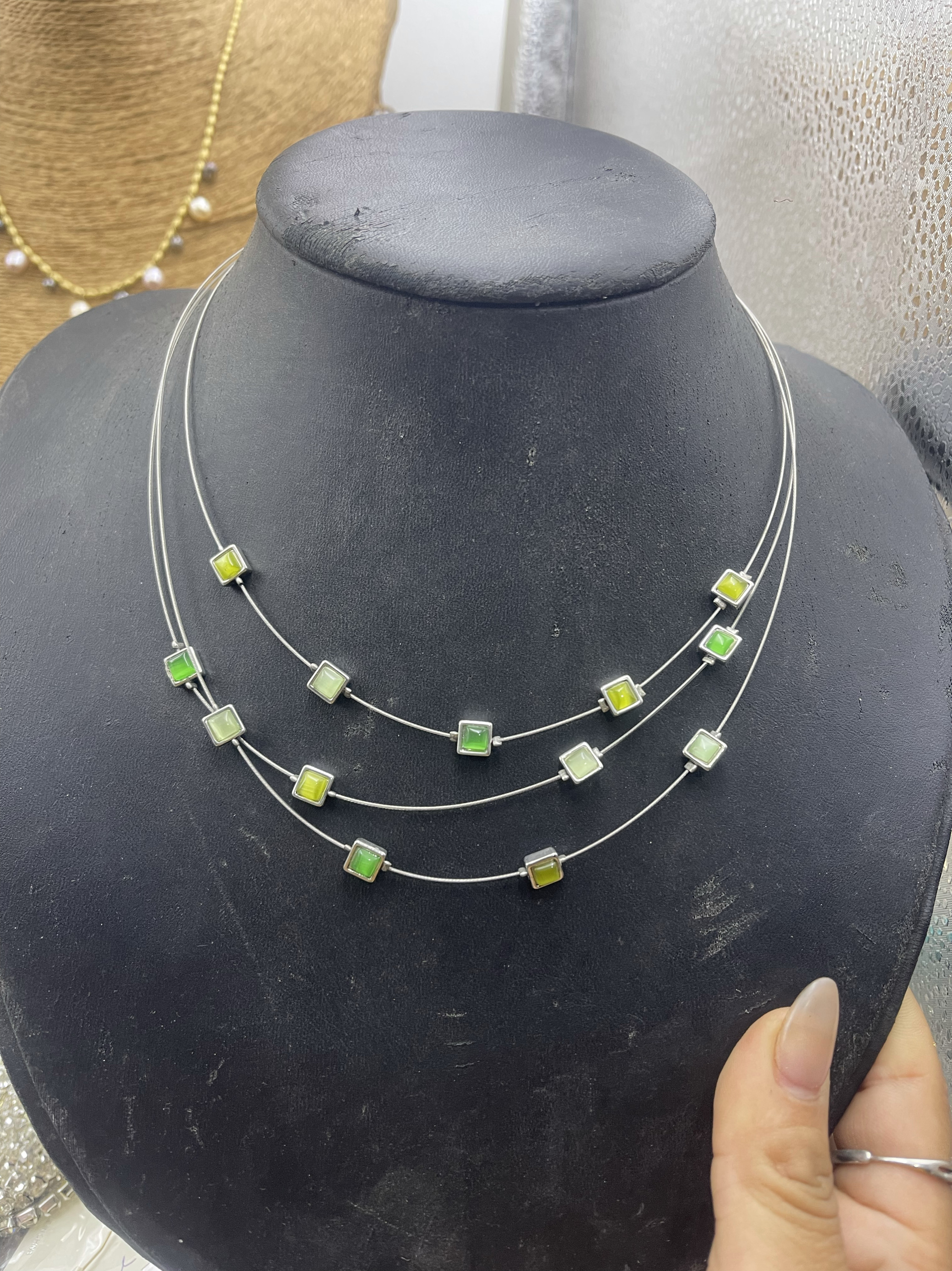 美国Da品牌Lia 三层猫眼石项链时尚个性夸张项链女气质百搭锁骨链