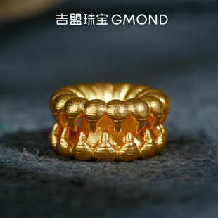 吉盟珠宝999足金文玩吞噬卡环古法黄金手串项链藏式108配饰隔片环