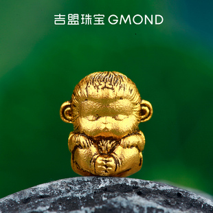 吉盟珠宝古法黑金大圣悟空隔珠999足金文玩生肖猴子黄金手串配饰