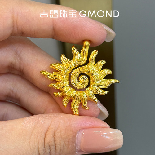 999足金太阳图腾古法黄金吊坠