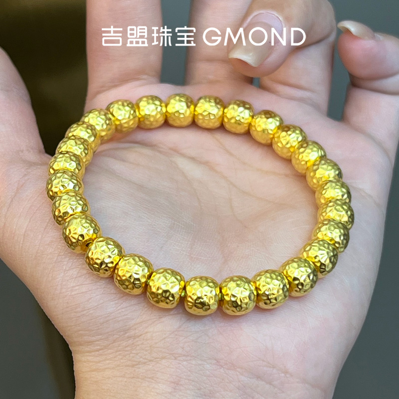 足金手串文玩锤纹珠古法黄金老型
