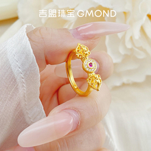 吉盟珠宝古法黄金戒指999足金点钻女戒活口金刚杵新中式国潮时尚