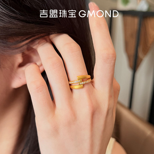 5D点钻黄金戒指足金拉丝交叉指环