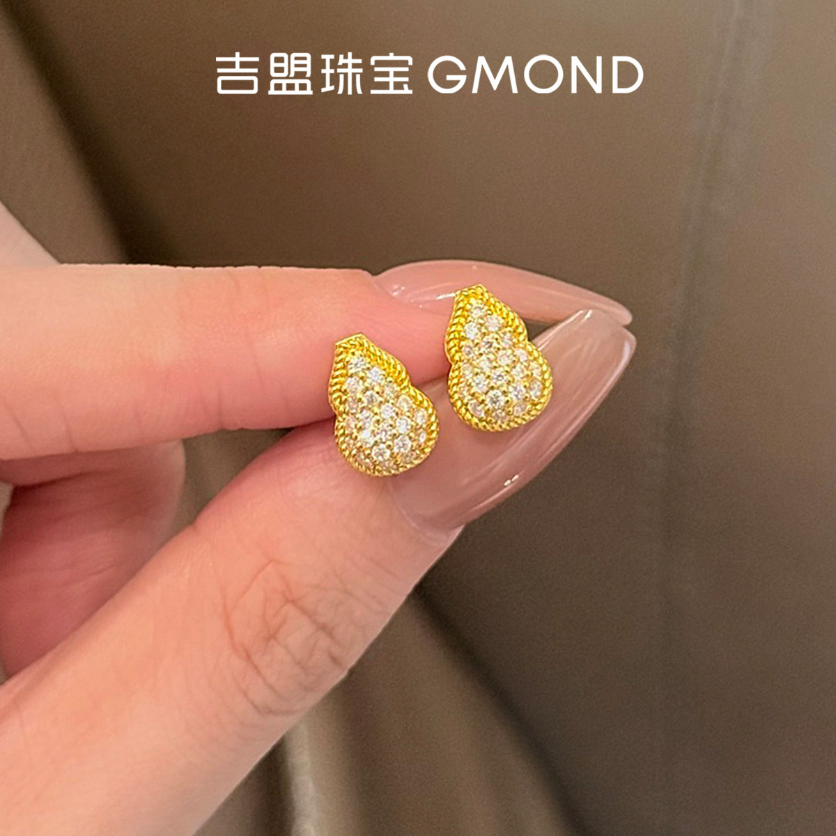 吉盟珠宝古法黄金耳钉999足金点钻耳饰满钻葫芦新中式国潮送女友
