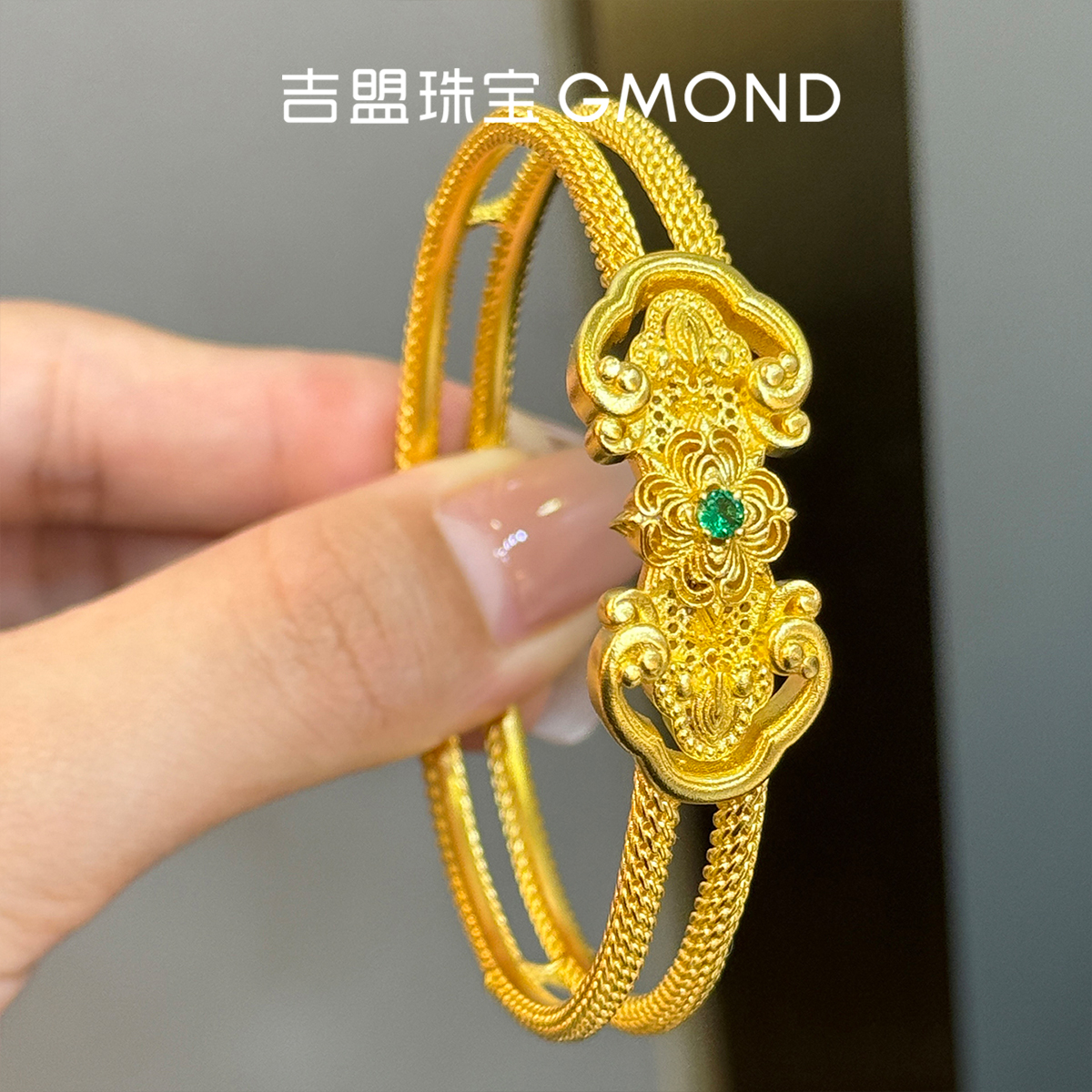 999足金镯子吉兆古法黄金手镯女