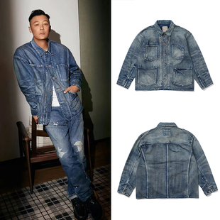 MADNESS余文乐同款牛仔衣外套男铁道牛衣水洗多口袋工装夹克外套