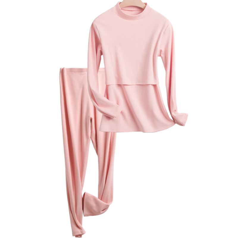 孕妇冬季加绒半高领哺乳衣加厚月子服产后喂奶套装睡衣纯棉秋衣裤
