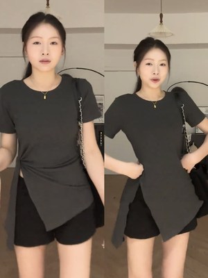 微胖MM甜辣风绑带设计感正肩上衣