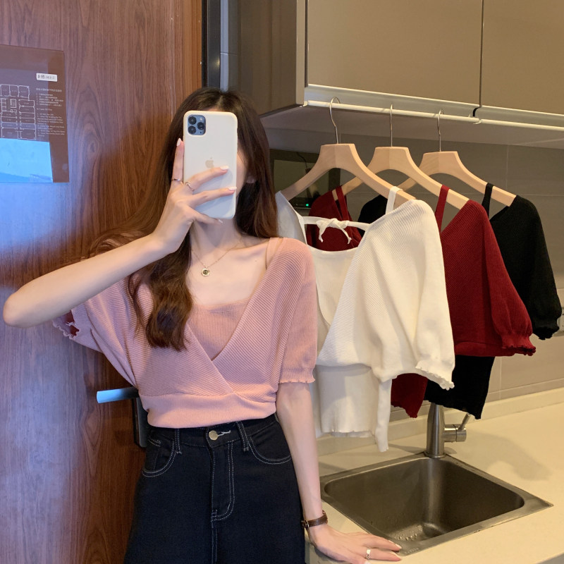 大码胖MM纯欲辣妹假两件夏季新款百搭显瘦洋气内搭针织衫短袖上衣,女装/女士精品,大码连衣裙,淘宝优惠券,粉丝福利购,淘宝优惠卷