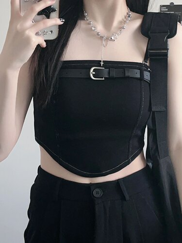微胖MM甜酷辣妹美背无袖吊带背心