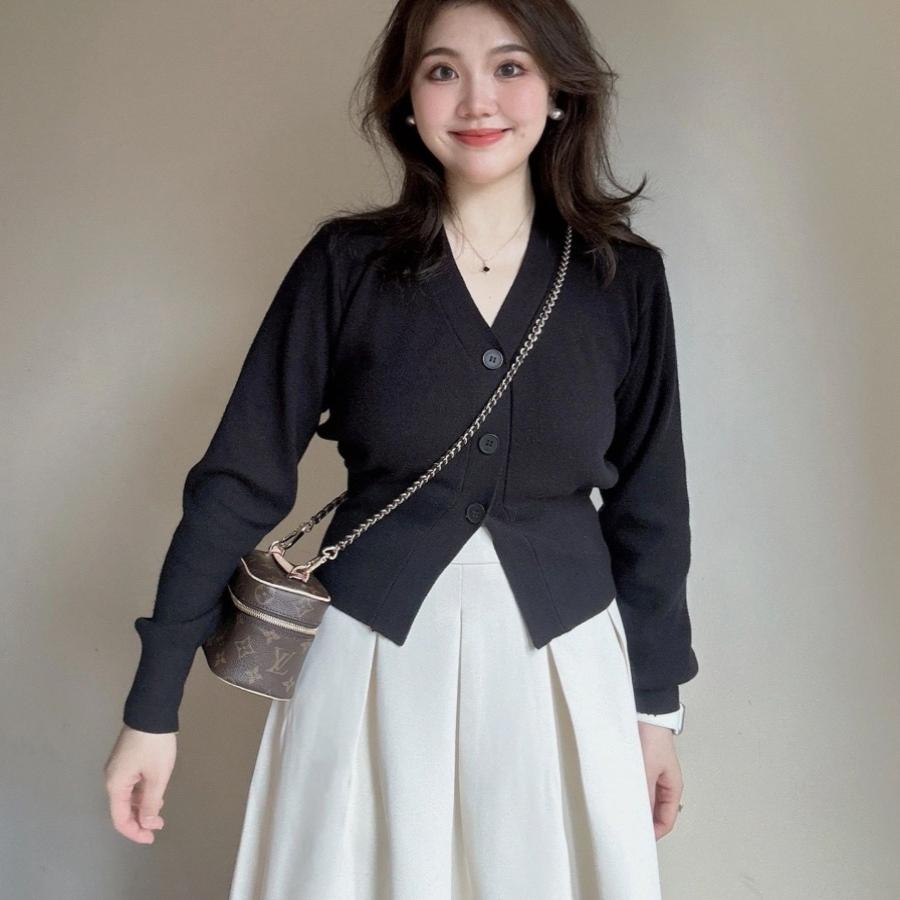 微胖MM港风复古黑色掐腰针织衫