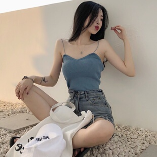 女装 纯色内搭打底衫 夏季 胖mm修身 针织吊带小背心上衣 2021新款 大码