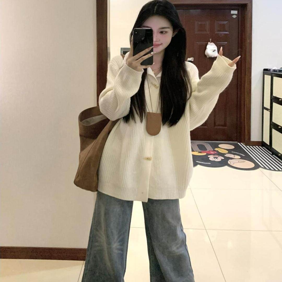 微胖MM米白色软糯牛角扣针织开衫秋冬新款学院风半高领毛衣外套女,女装/女士精品,大码内搭,淘宝优惠券,粉丝福利购,淘宝优惠卷