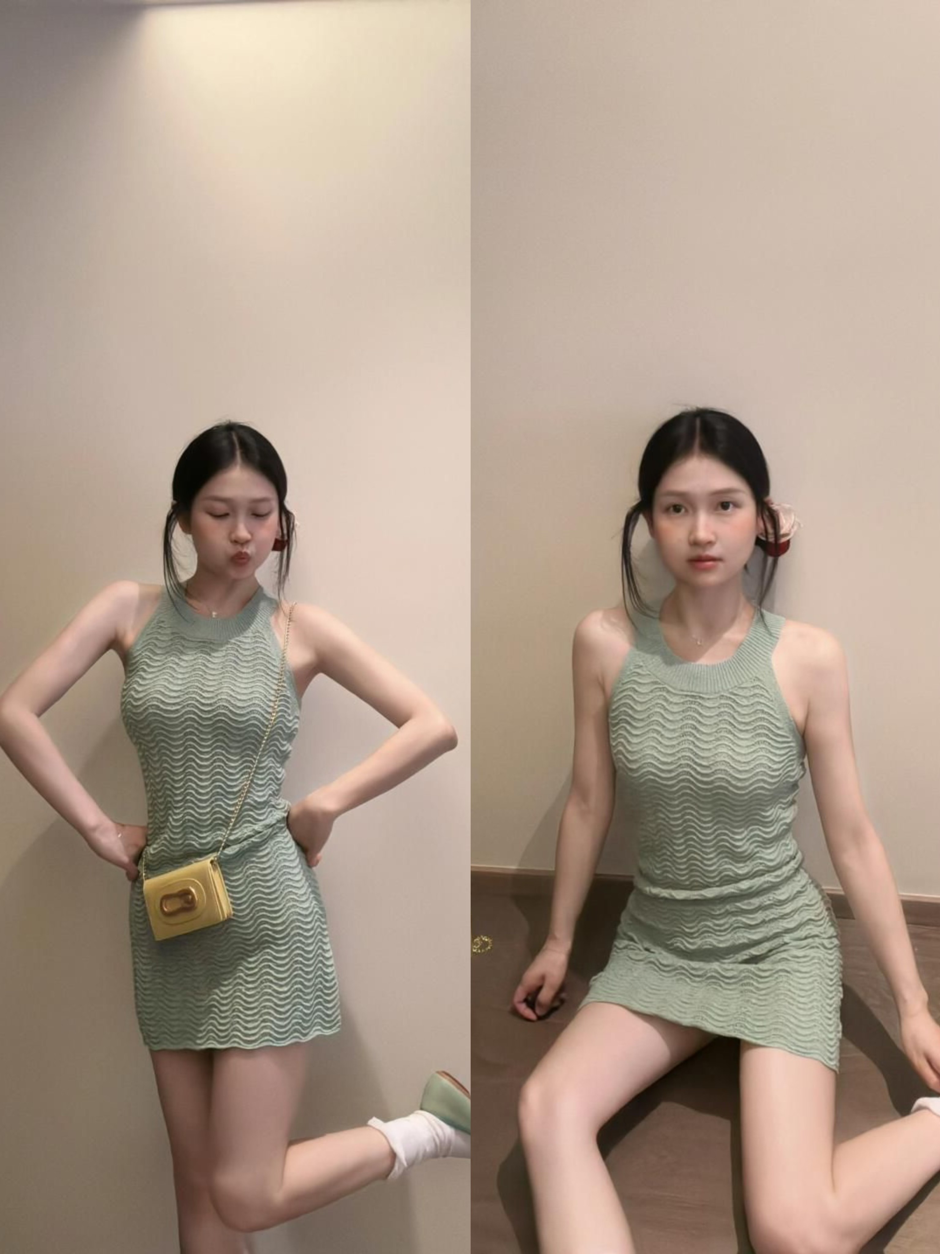 微胖MM纯欲风甜辣妹性感修身包臀裙减龄气质针织无袖挂脖连衣裙女
