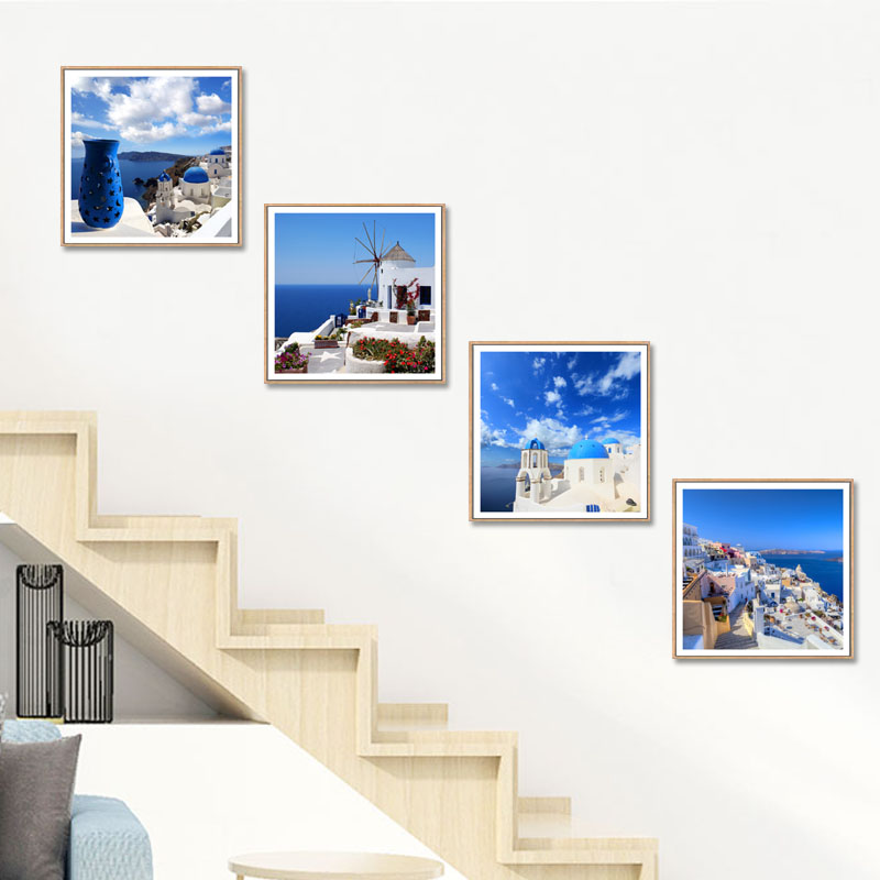 楼梯间装饰画地中海风格爱琴海风景挂画走廊过道壁画酒店餐厅墙画图片