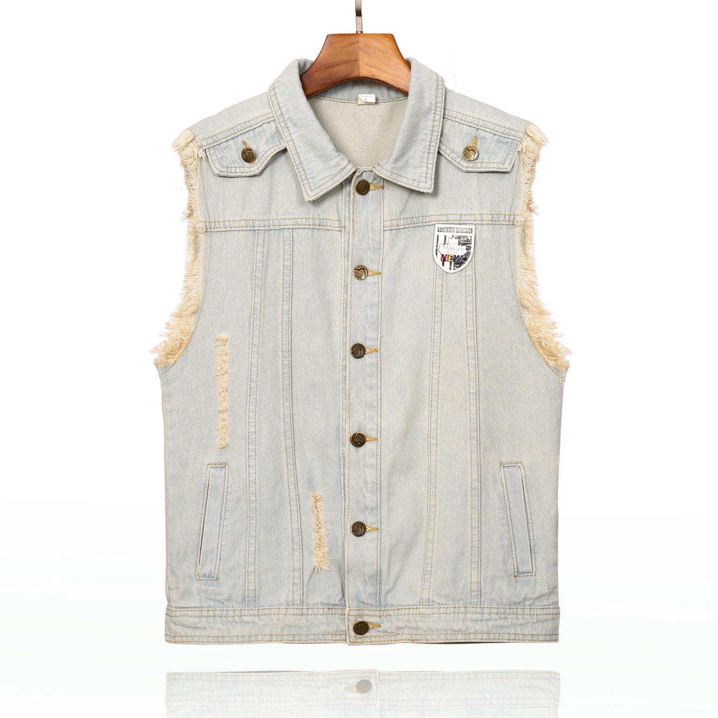 夏装男士牛仔马甲韩版修身破洞无袖坎肩背心潮男上衣外套夹克薄款