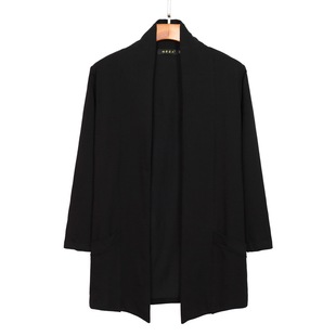 春夏中长款开衫外套男装潮流休闲无扣上衣个性黑色外搭薄款针织衫