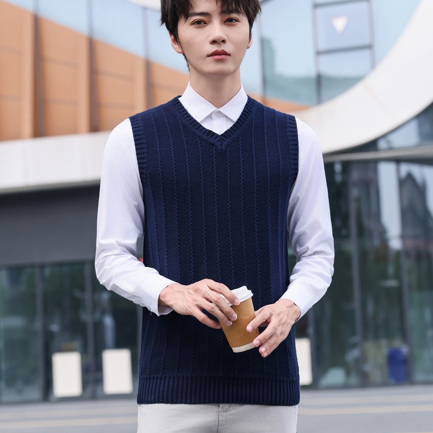 秋冬修身毛衣马甲男潮流无袖坎肩线衫打底针织衫背心V领毛织背心