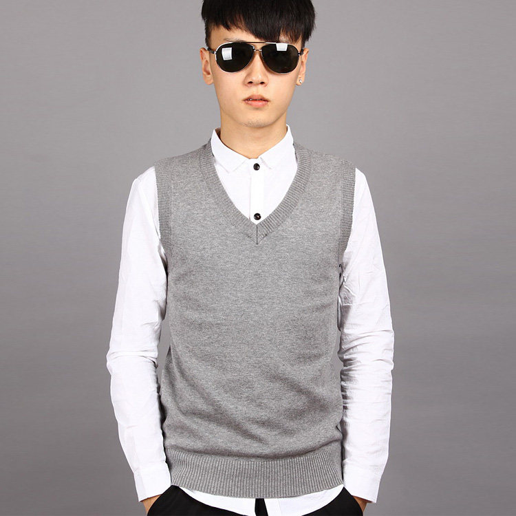 秋冬针织坎肩男毛背心无袖毛衣男V领针织衫纯棉商务毛线衣马甲潮