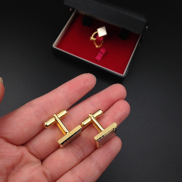 VINTAGE JAPANESE ANTIQUE JEWELRY STAINLESS STEEL FACE GEOMETRIC LINES MINIMALIST CLASSIC SHIRT CUFFLINKS CUFFLINKS CUFF STUDS