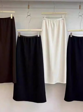 极简风高腰显瘦半身裙女松紧腰长款直筒裙气质百搭半裙