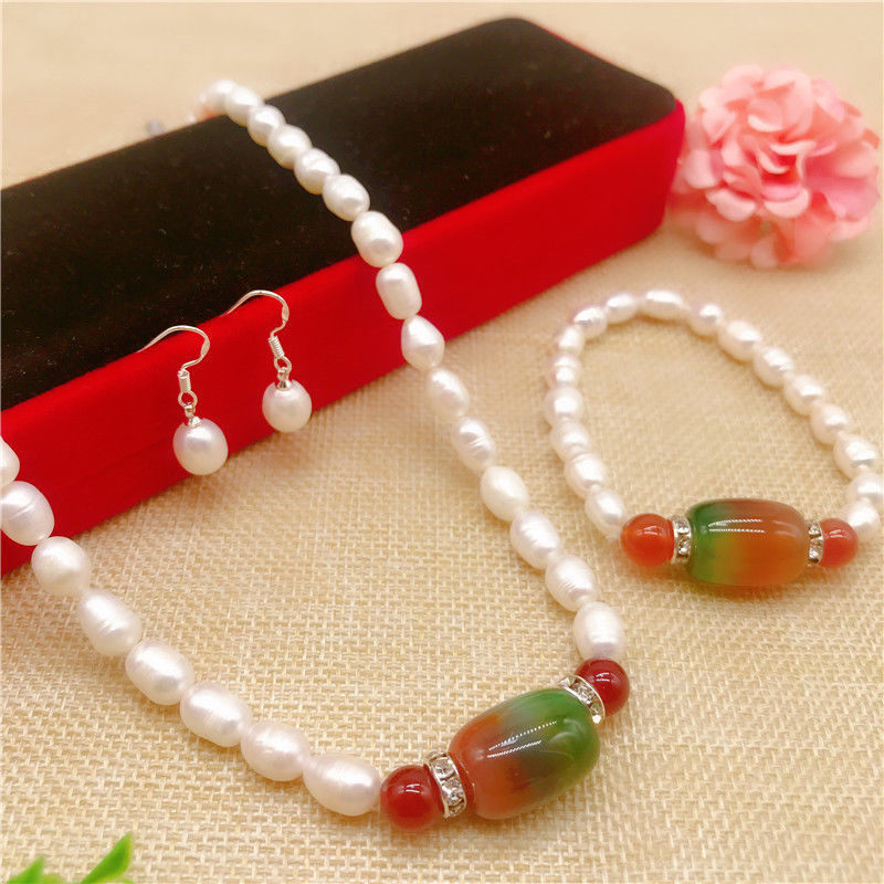 戴多美珍珠玛瑙项链 强光近圆7-8mm 送妈妈婆婆礼物珠宝高端淡水