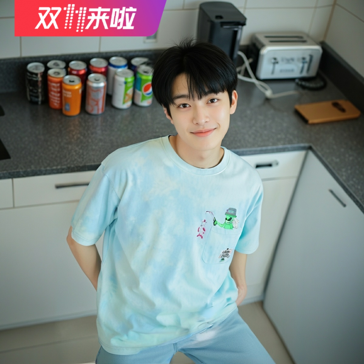 美国潮牌RIPNDIP贱猫短袖T恤 FISHING扎染口袋外星人钓鱼男女同款