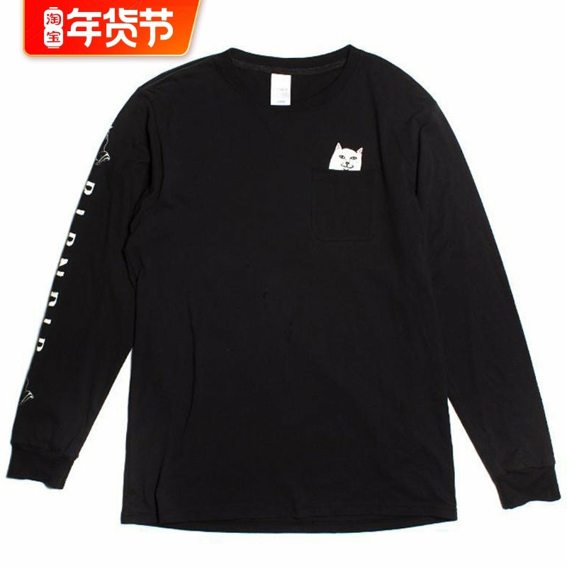 美国潮牌RIPNDIP 贱猫长袖T恤男女情侣款LORD NERMAL经典款口袋猫