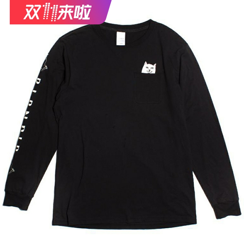 美国潮牌RIPNDIP 贱猫长袖T恤男女情侣款LORD NERMAL经典款口袋猫