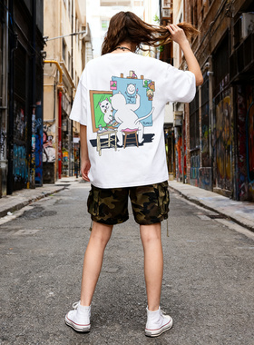 美国潮牌RIPNDIP中指贱猫纯棉短袖T恤ROCKWELL画家猫男女情侣款