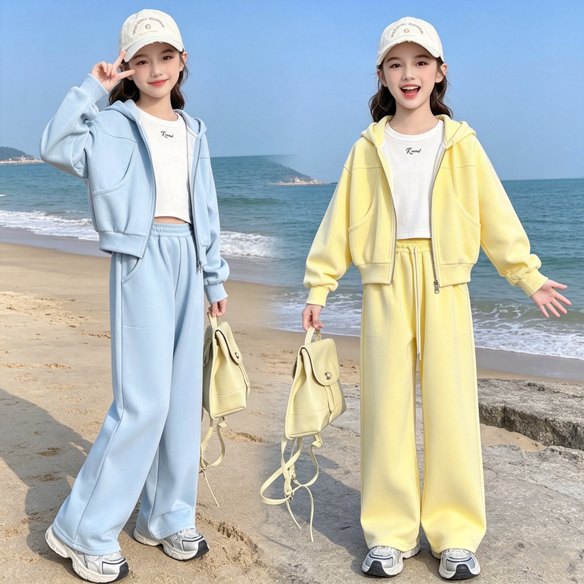 5春装4女童6纯色连帽卫衣阔腿裤套装7中大童8小女孩3岁运动装宝宝