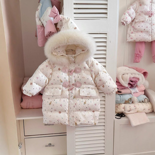 5冬装 小女孩羽绒棉袄3岁宝宝 4女童6加厚毛领精灵帽棉服外套儿童装