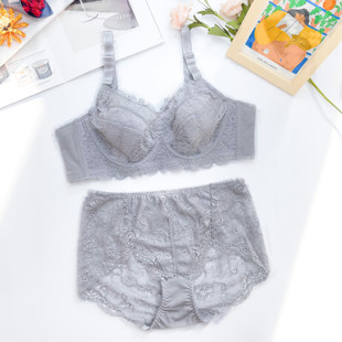 大胸显小内衣夏季超薄款无海绵全罩杯防下垂大码文胸套装缩胸胸罩