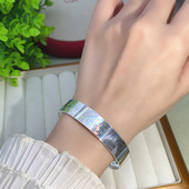 9999足银手镯女七彩条纹实心闭口宽面手环个性 百搭气质高级感手饰