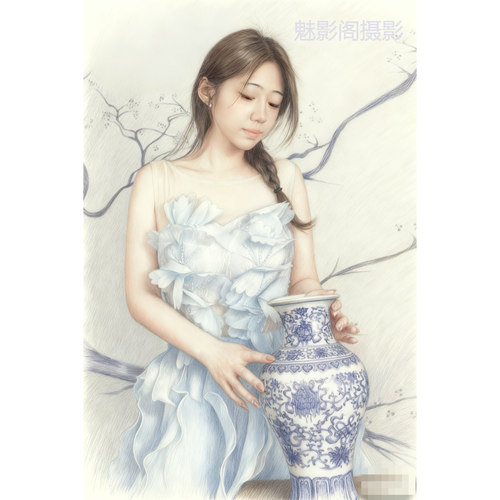 中国模特蓝白色青花瓷系列写真秀
