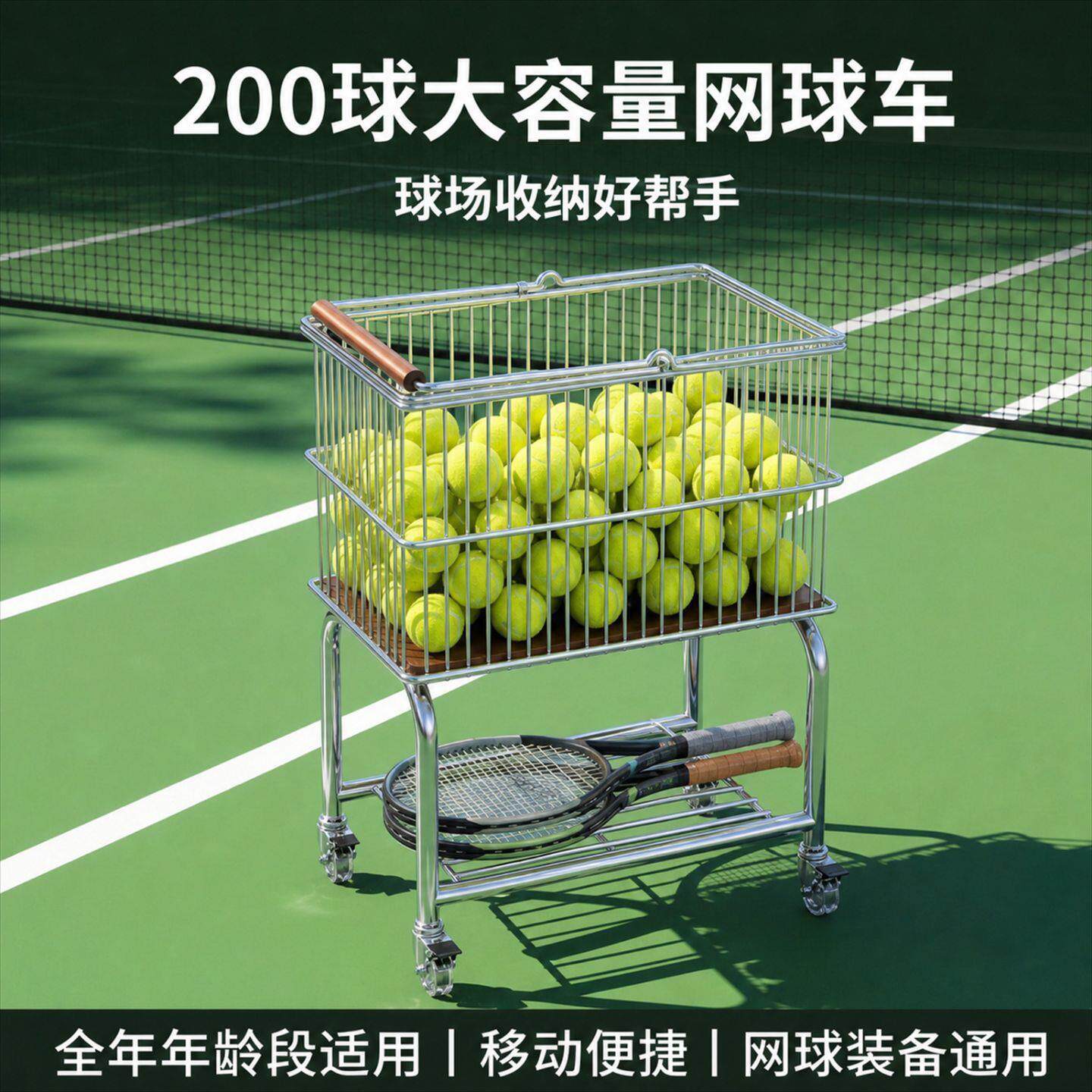 美国网球捡球车多功能便携式网球教练推车带轮子大容量收纳训练框