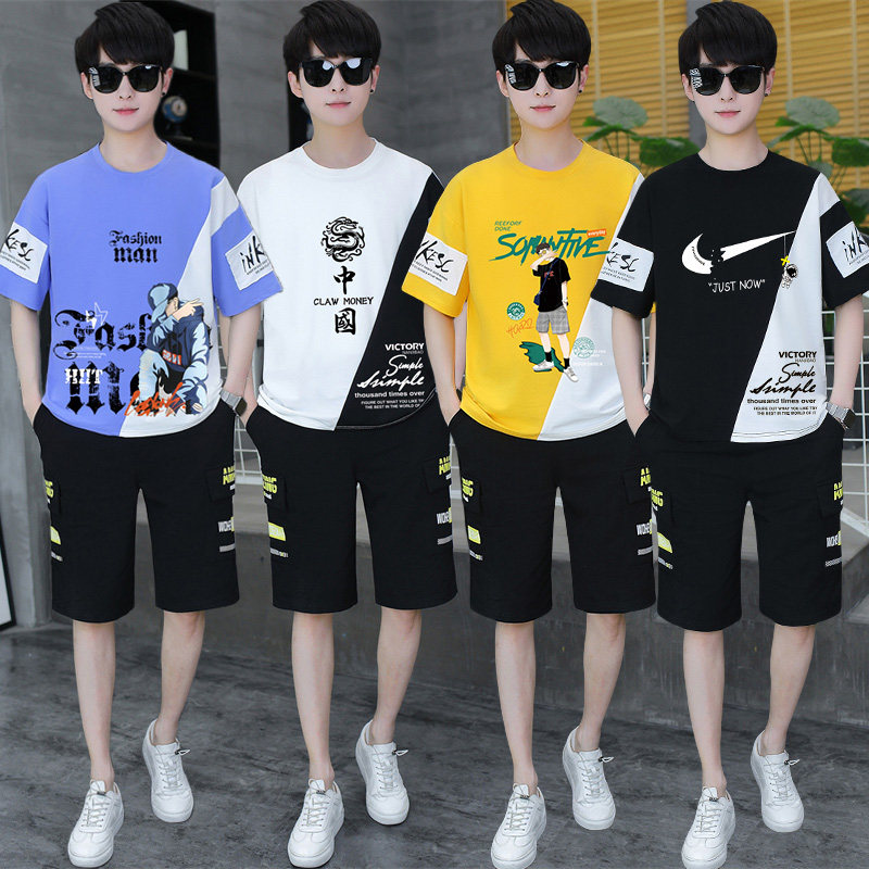 青少年运动套装男孩短袖t恤夏季13-15岁高初中学生潮流帅气衣服