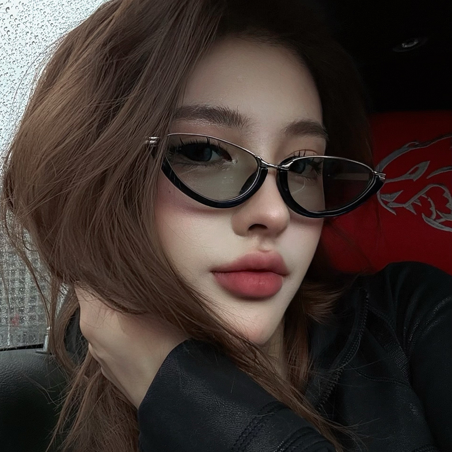 欧美浅绿色猫眼遮阳墨镜女款潮y2k辣妹复古时髦秋冬雪地太阳眼镜