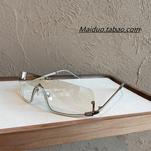 复古金属水银色半框欧美辣妹Y2K墨镜凹造型时髦街拍防紫外线眼镜