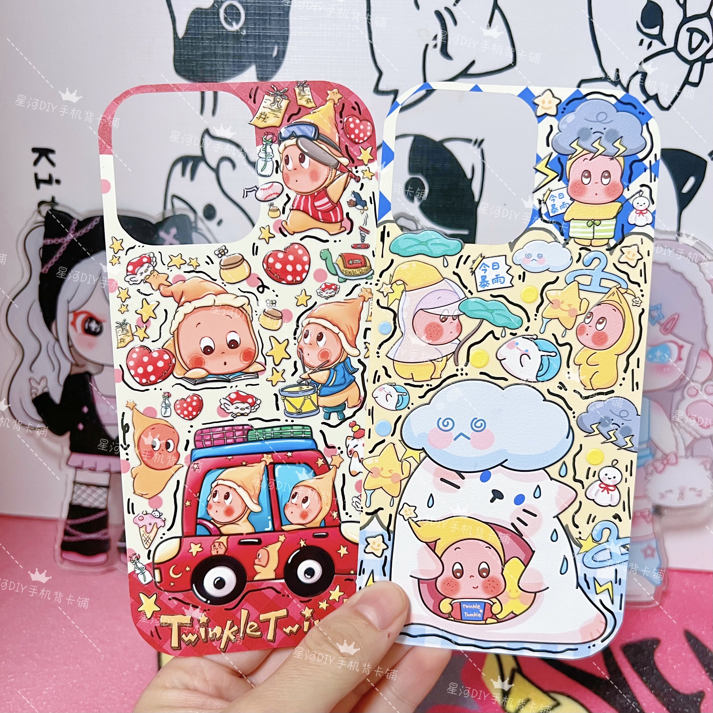 16pm手机背卡现货星星人苹果原创手绘贴纸DIY手工品