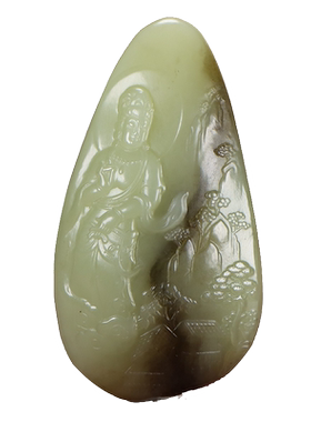 和田玉黄口料意境观音把件大挂件